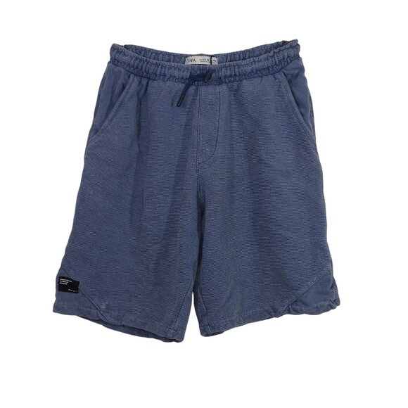 Zara Blue Elastic Waist Cotton Shorts Gils Size 13-14 Yrs 164 Drawstring Pockets - Picture 1 of 16